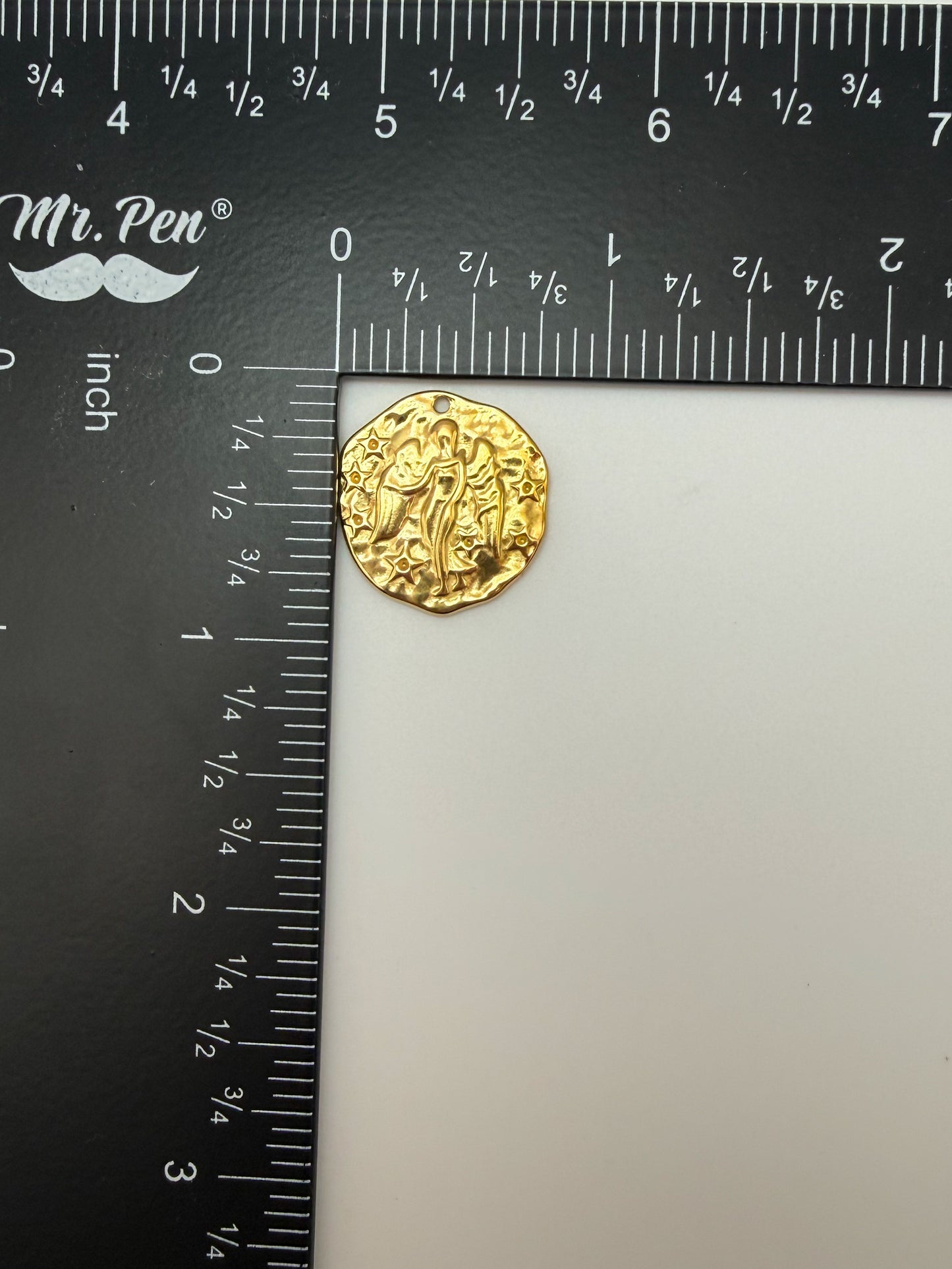 Stainless Steel Gold Hammered Angel Coin Charm Pendant