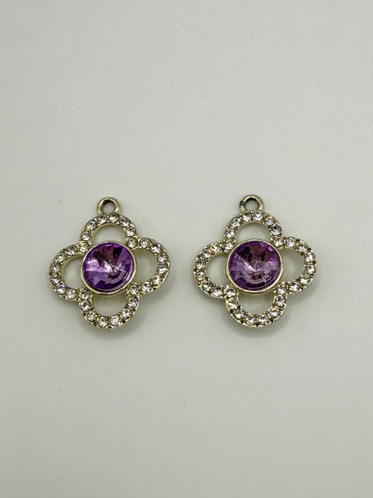 Gold Clover With Purple Gem DIY Metal Charm