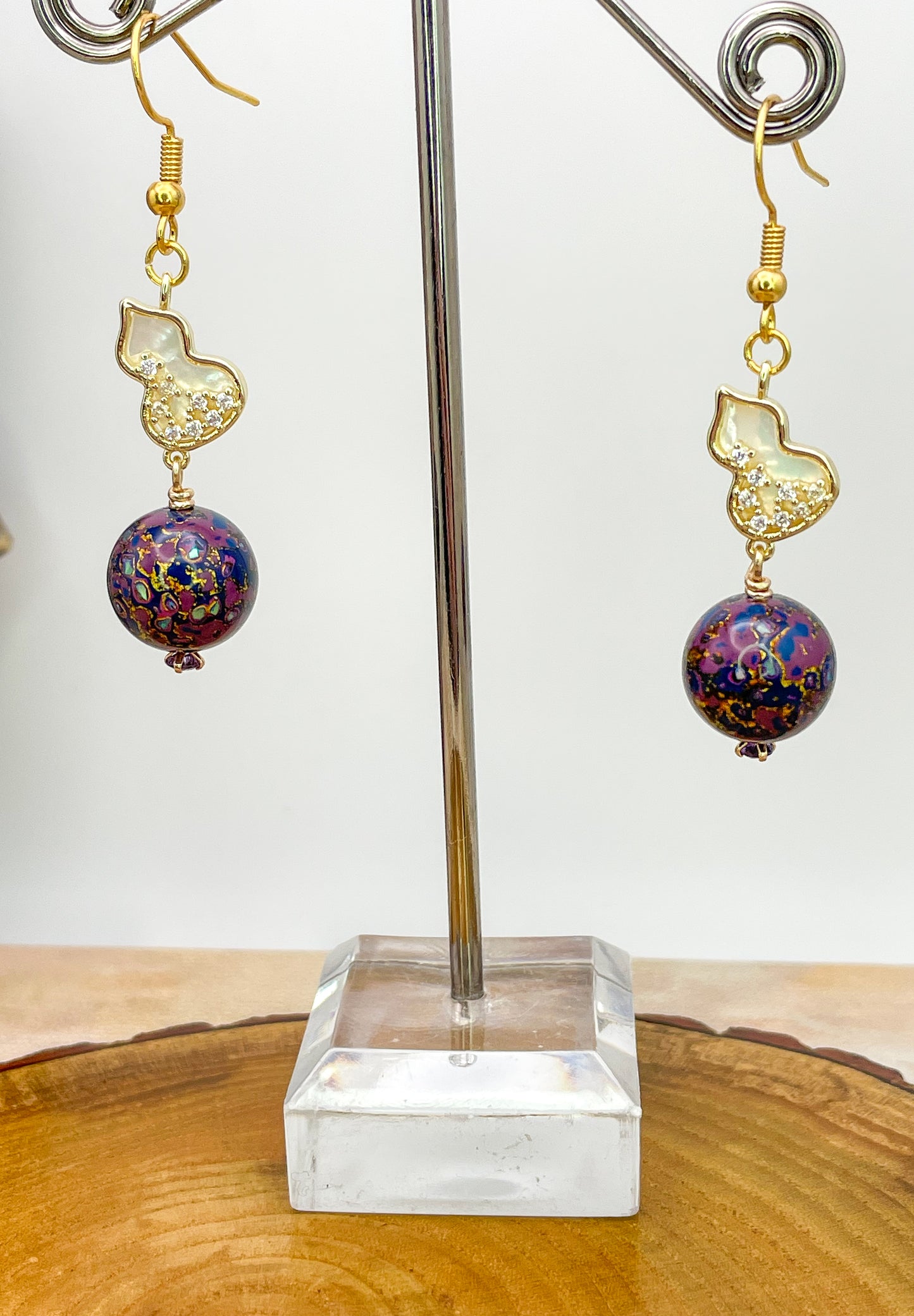 Handmade Daji Lacquer Beaded Bling Earrings with Natural Opal Inclusions