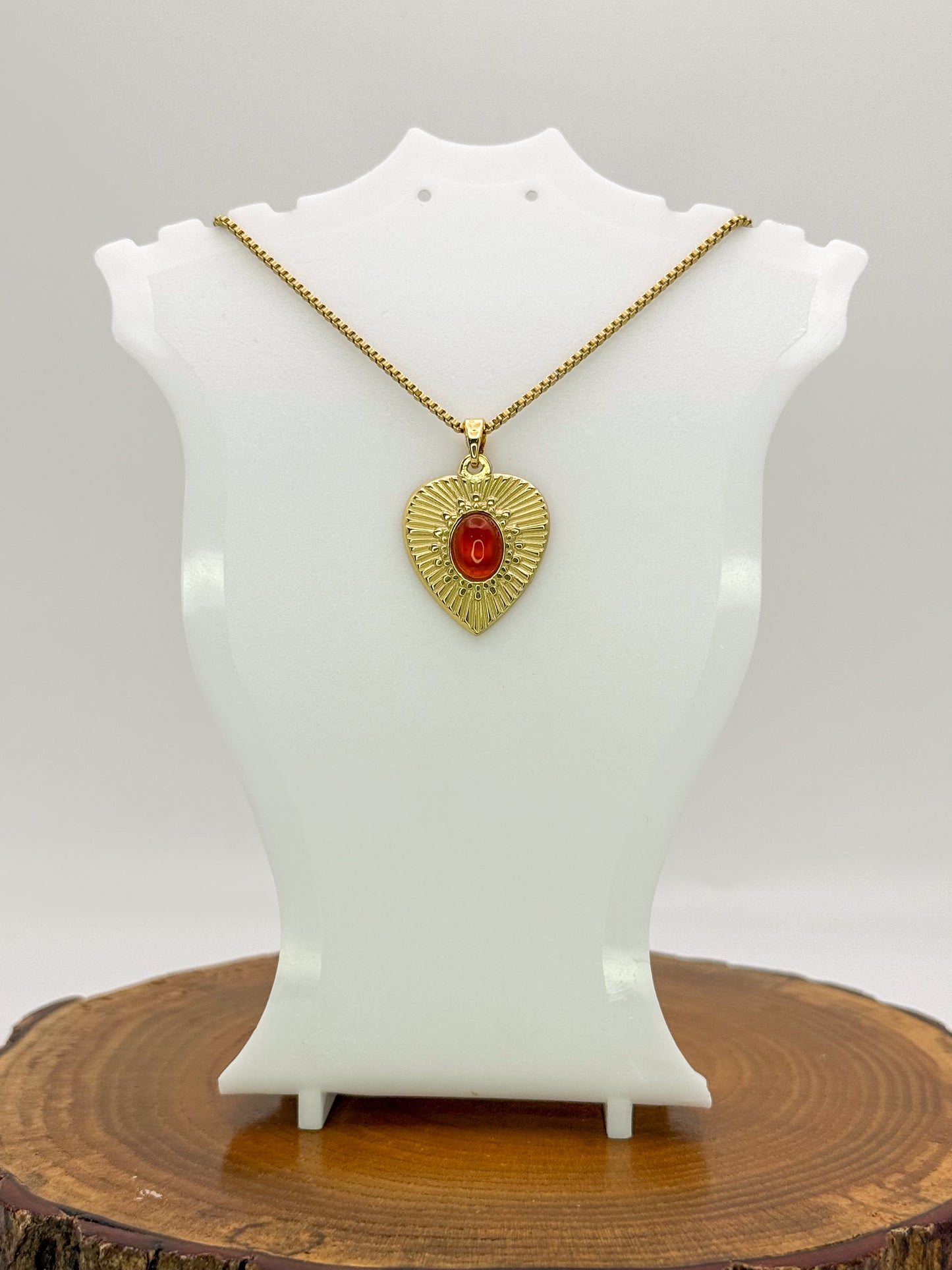 Heart of Gold Necklace- Natural Gemstones, Gold Stainless Steel Pendant Necklace