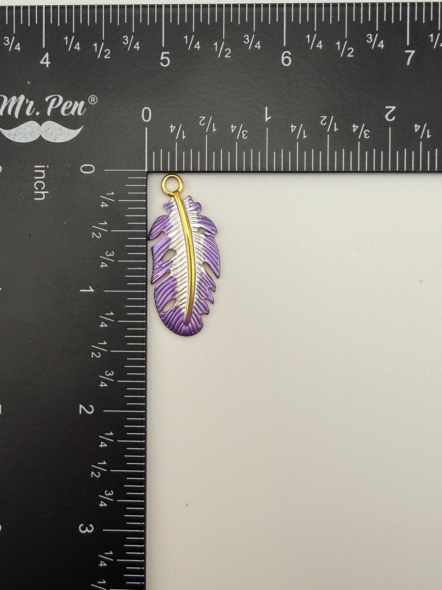 Stainless Steel Gold Purple Enamel Feather Charm Pendant