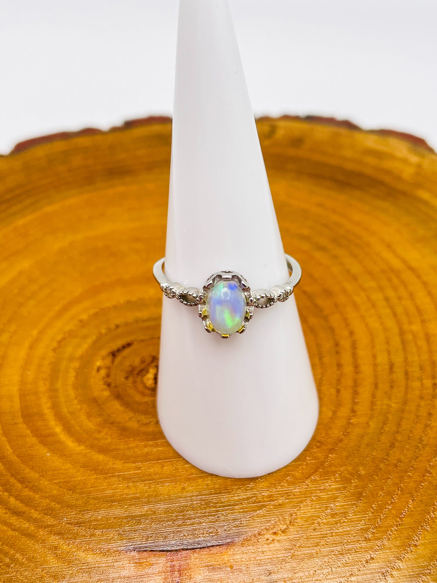 Sterling Silver HQ Opal Uniquely Adjustable Ring