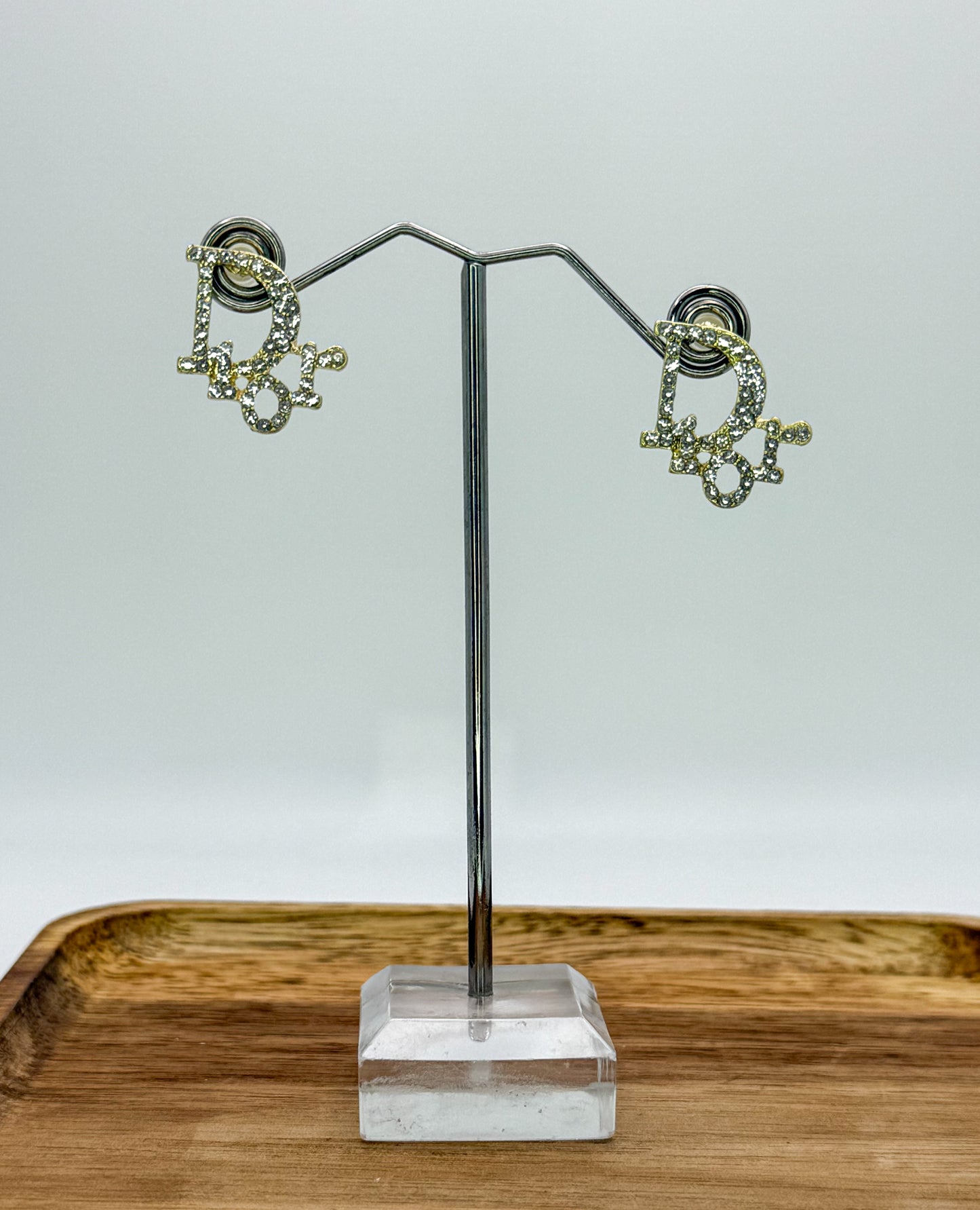 Gold Dior Designer Stud Earrings