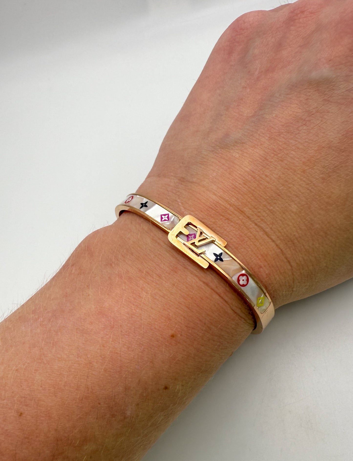 LV Gold Mother of Pearl Shell Bangle Bracelet