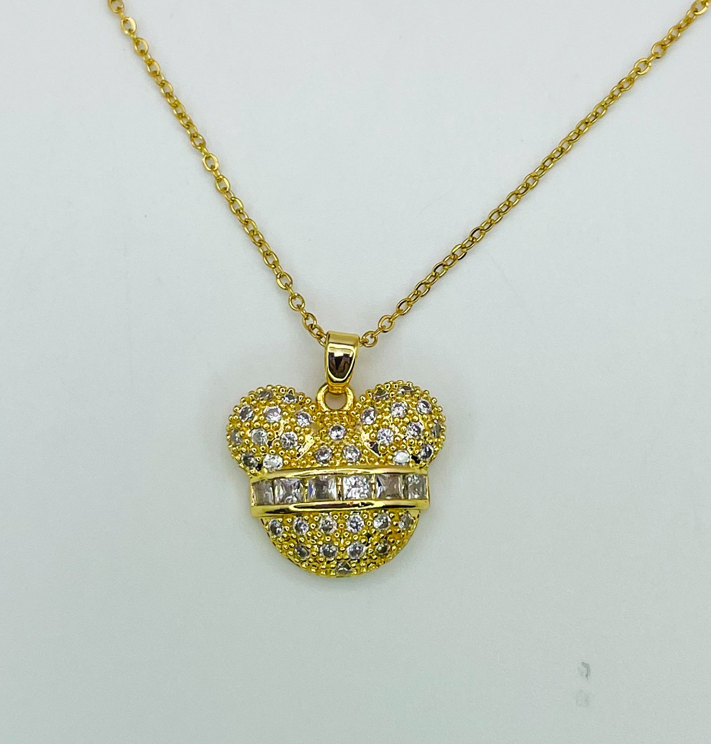 Bling Out Micky Head S925 Sterling Gold & Silver Necklace