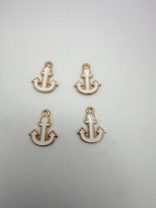 White Enamel Gold Anchor Charms