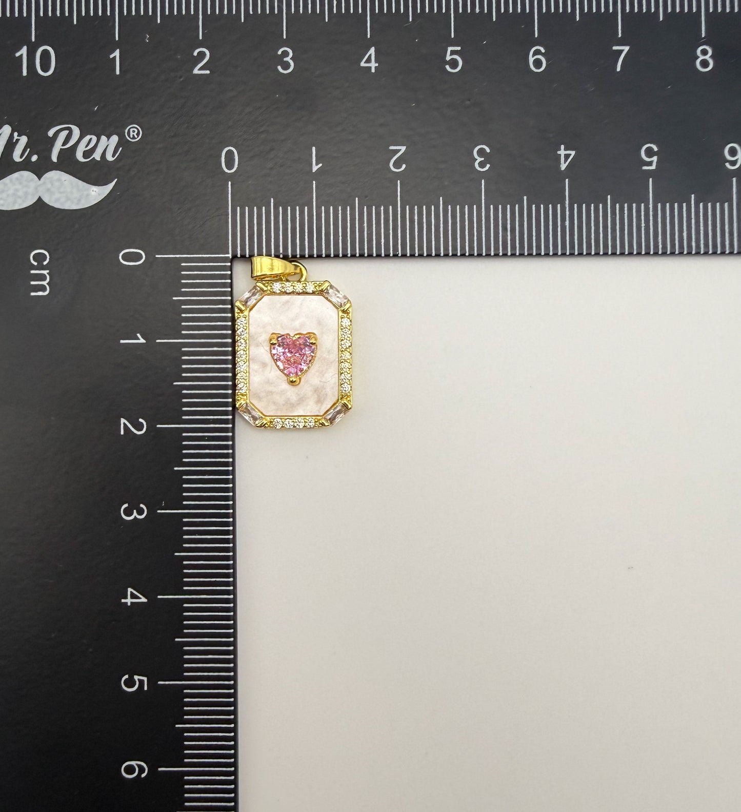 Mother of Pearl Shell with Pink CZ Heart Gold & Silver Pendant