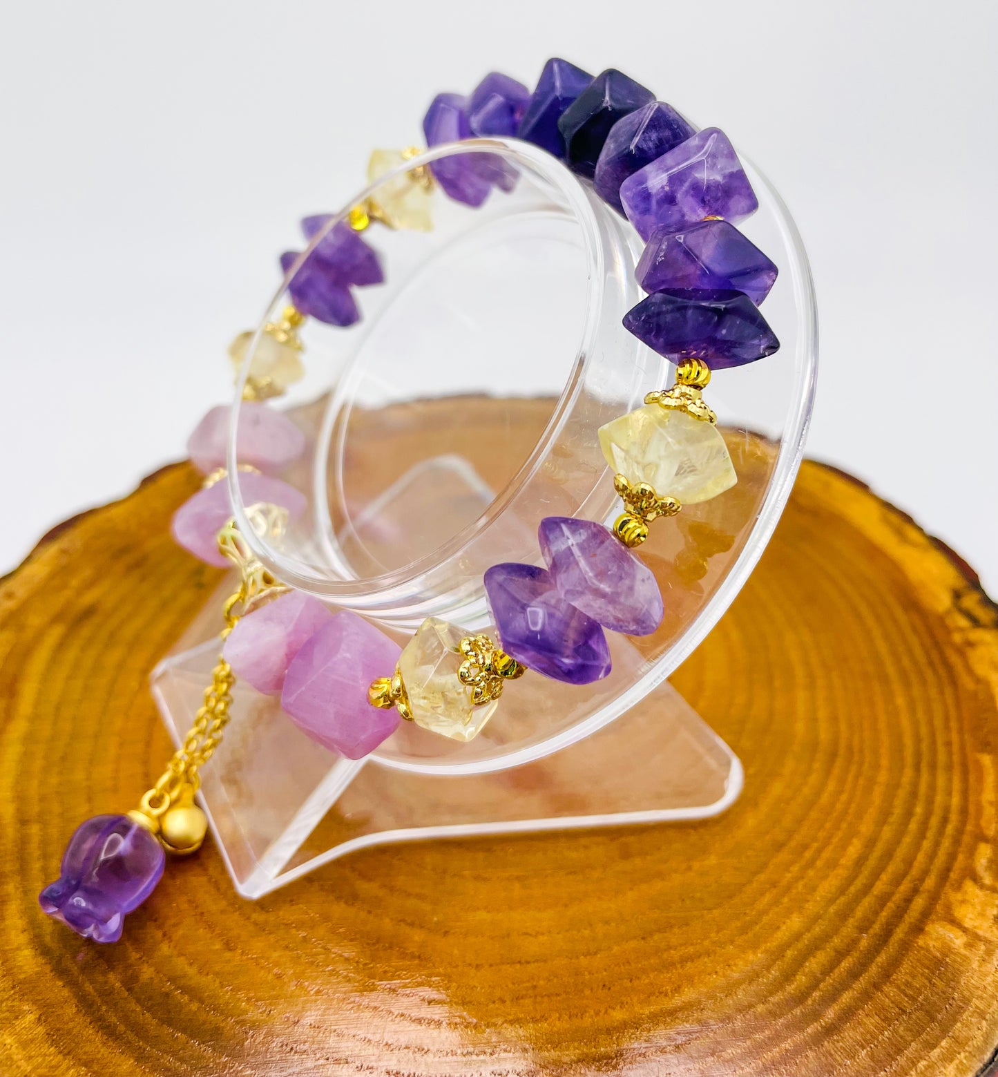 Natural Amethyst, Kunznite & Citrine Tulip Statement Bracelet