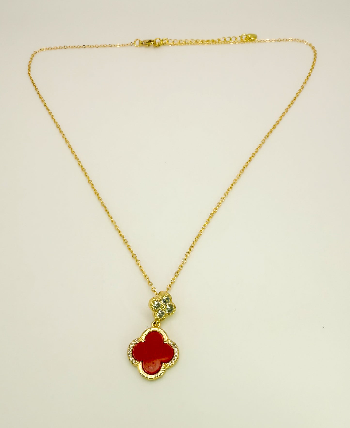 LV Double Red Clover 16K Gold Filled Necklace