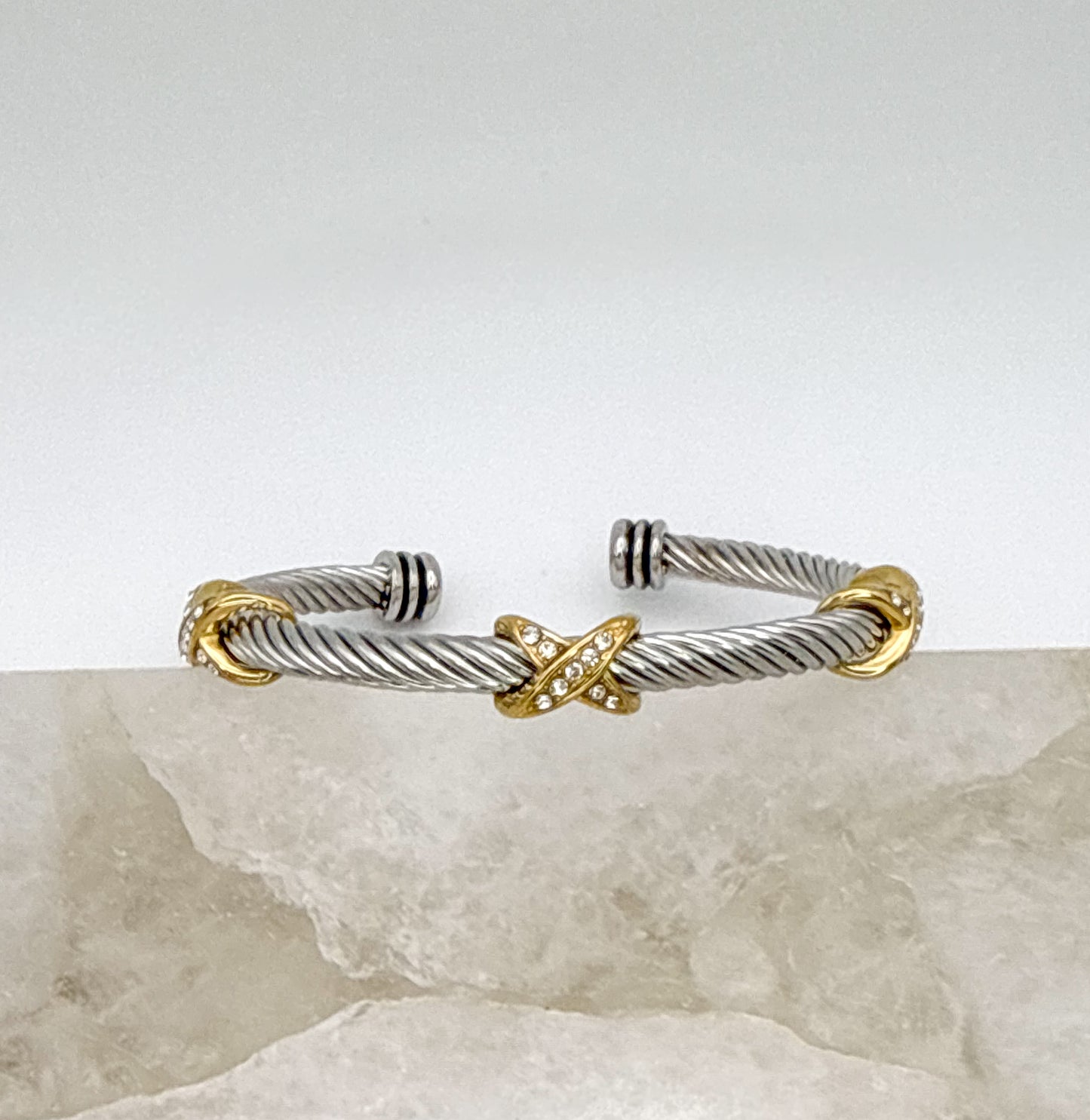 Stainless Steel Mixed Metals Bangle Cuff Bracelet