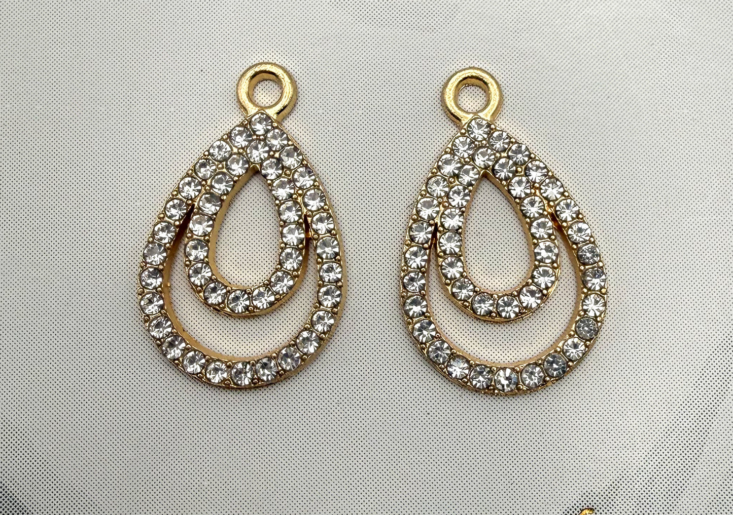 Elegant Rhinestone Double Teardrop Metal Charms