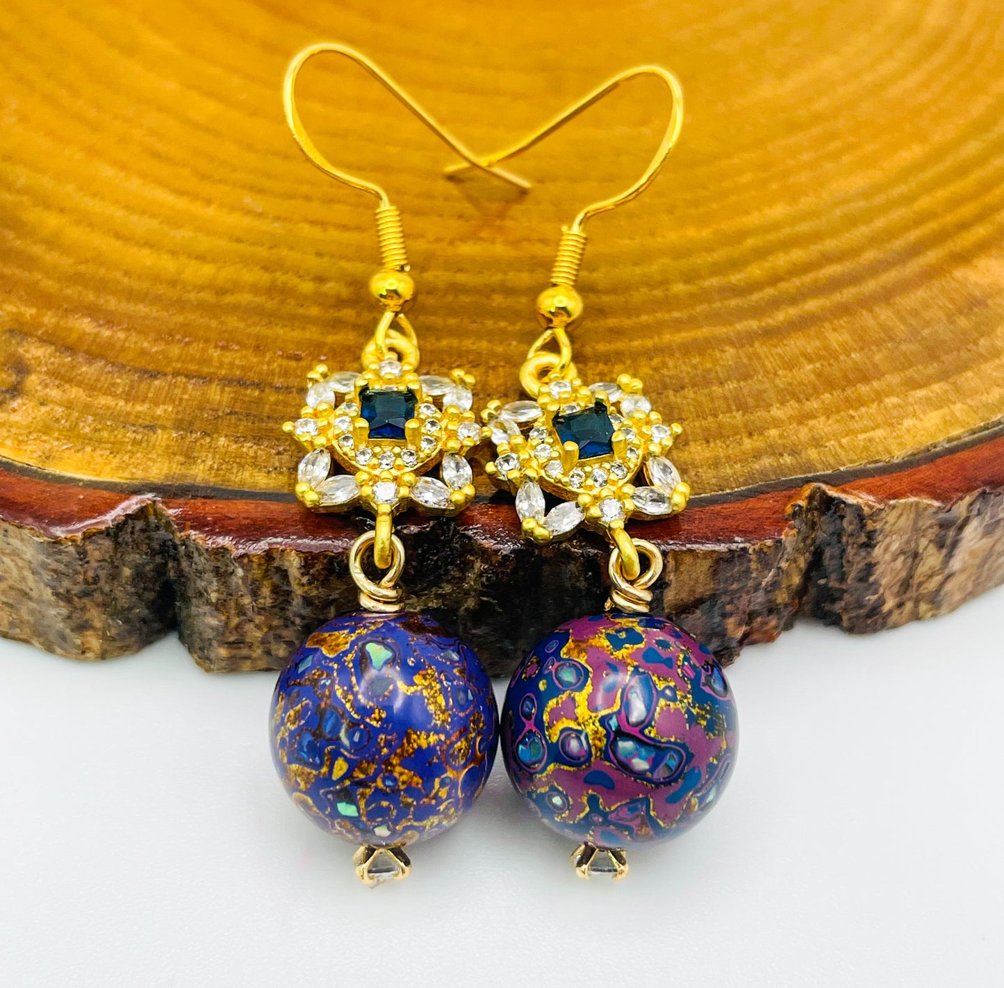 Handmade Daji Lacquer Beaded Bling Earrings with Natural Opal Inclusions