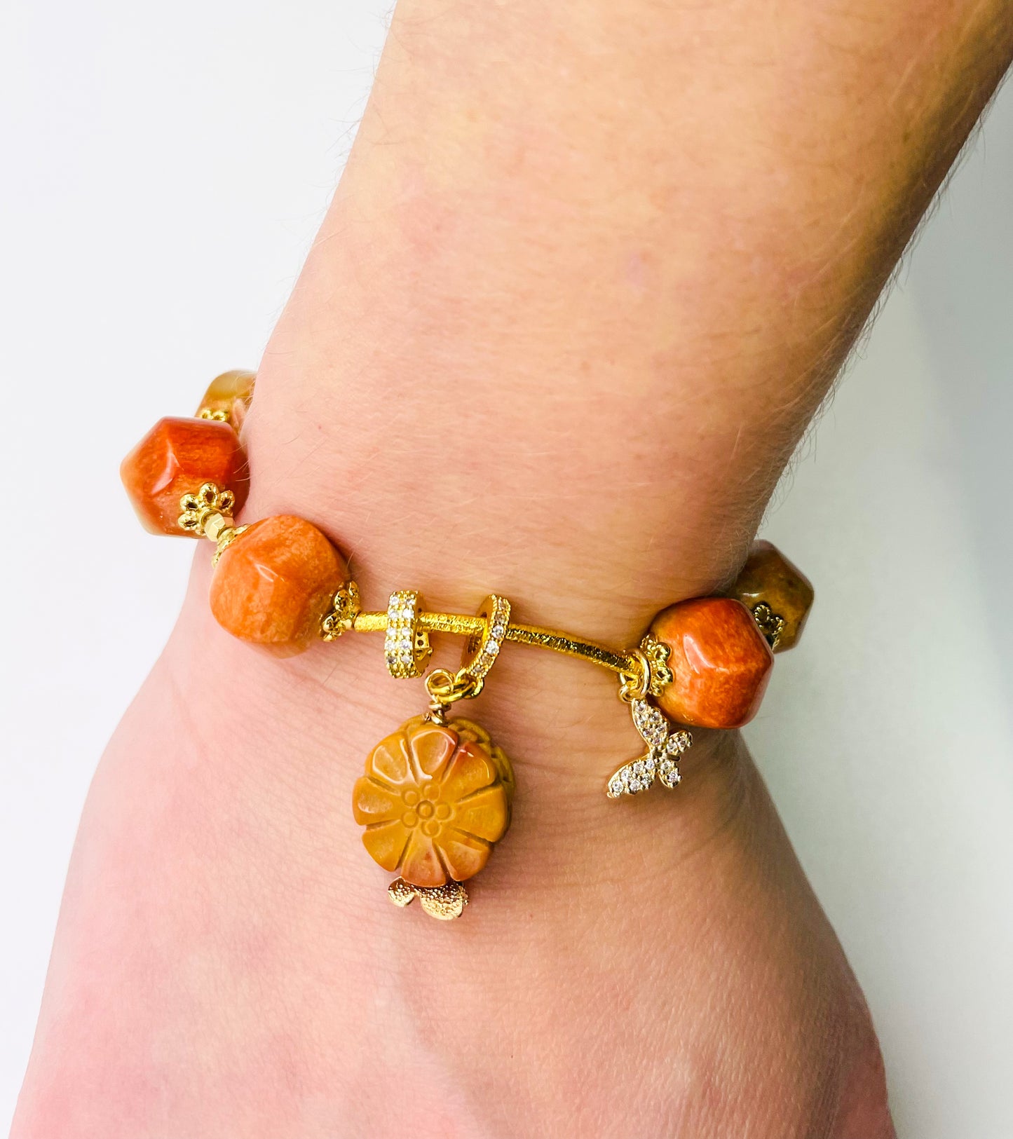 Natural Coral Jade Statement Bracelet