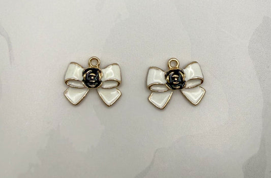 CC Inspired Gold Black & White Flower Bow tie DIY Metal Charm