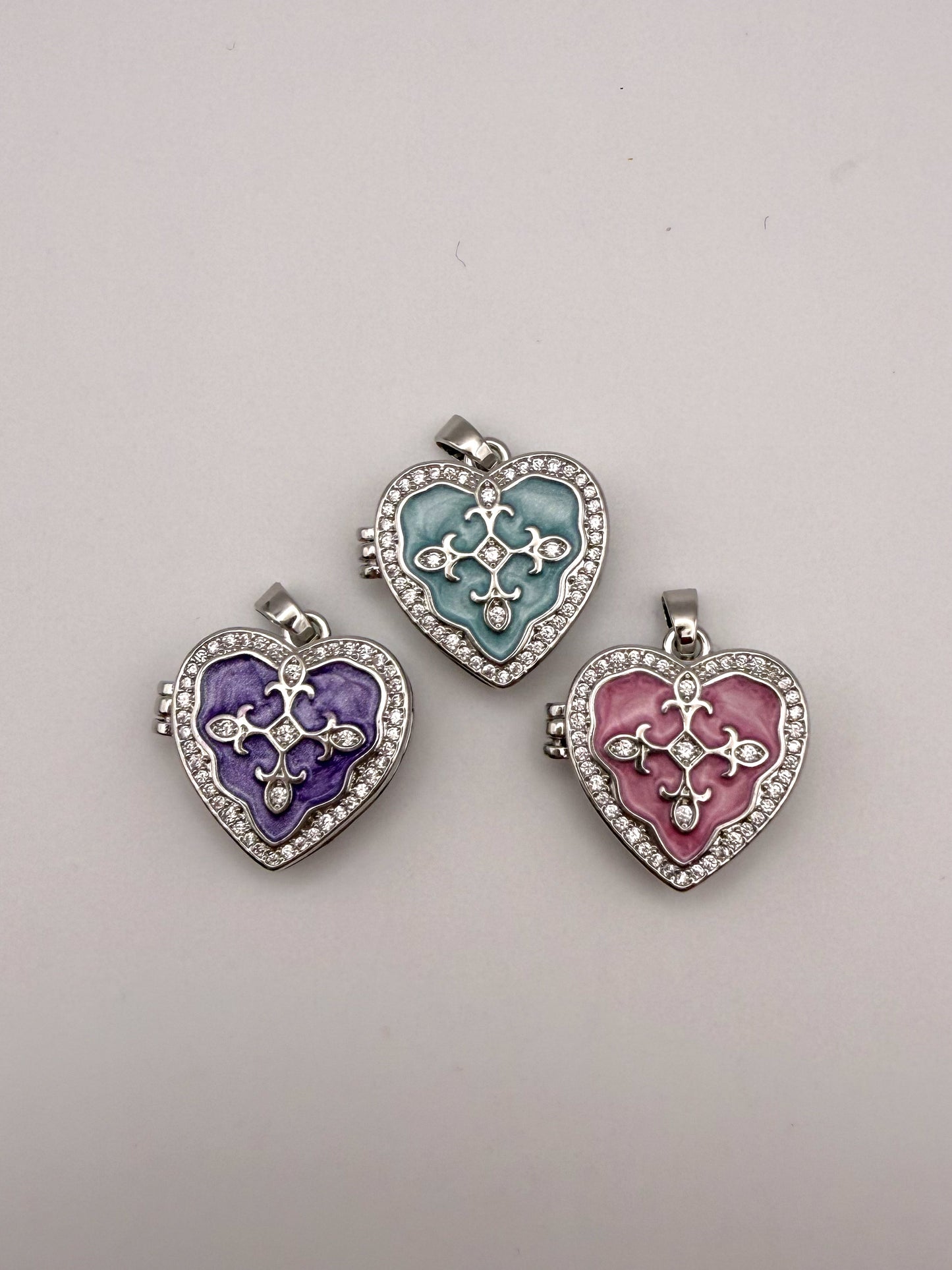 Silver Heart Enameled Emblem Locket Charm Pendant