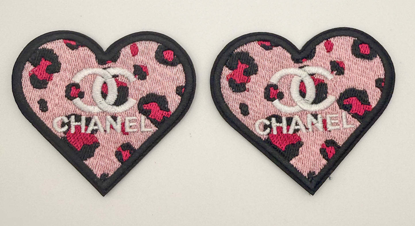 CC Pink Leopard Print Heart Glue On Sew On Fabric DIY Patches