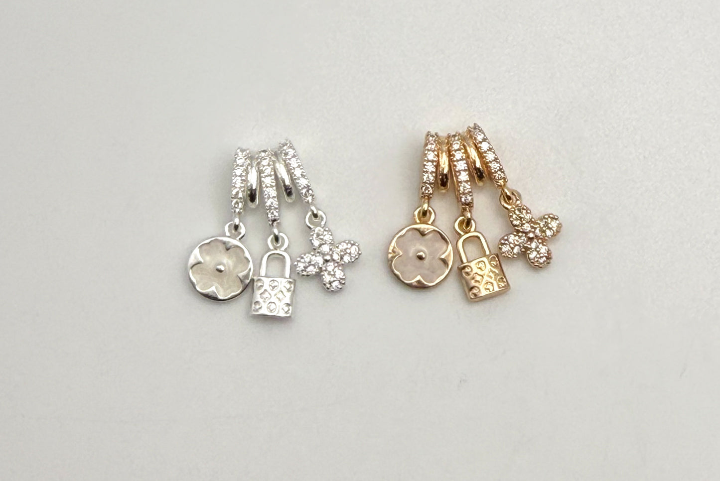 LV Inspired Gold & Silver Dangling Spacer Bead Charm Pendant