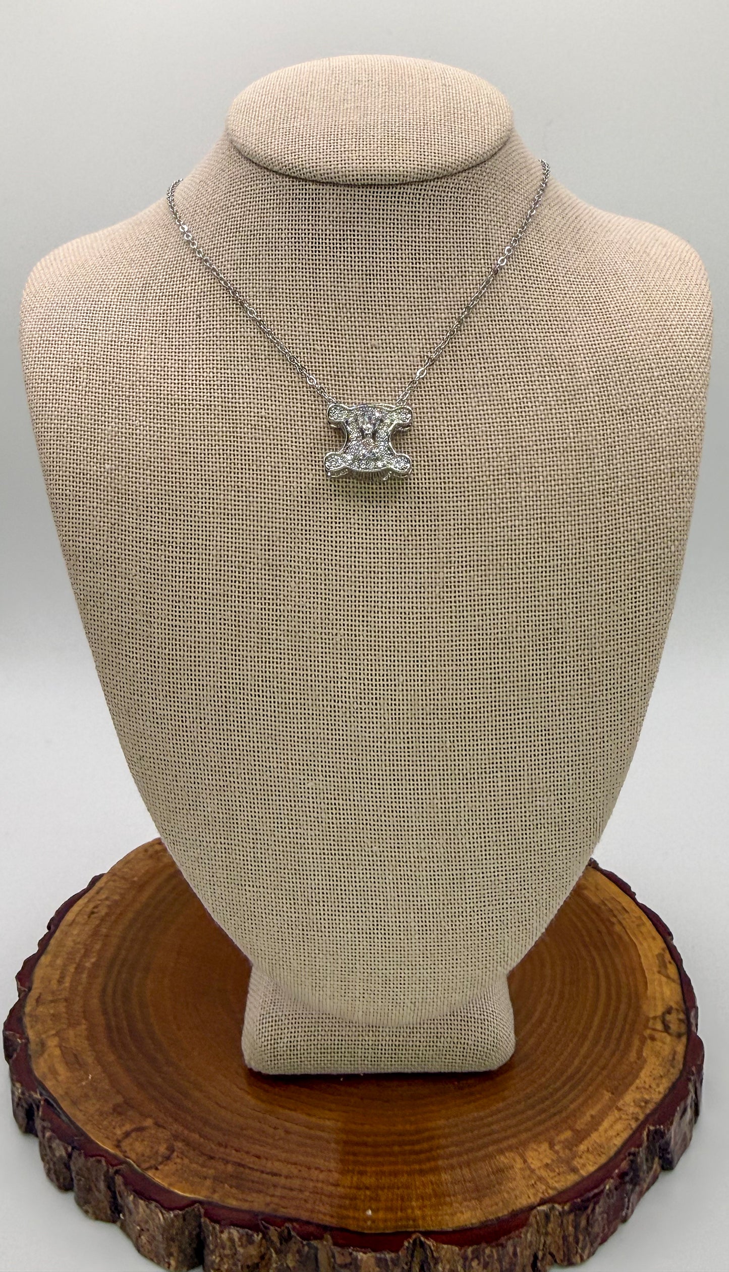 Silver Sparkly Celine Designer Logo Stainless Steel Necklace