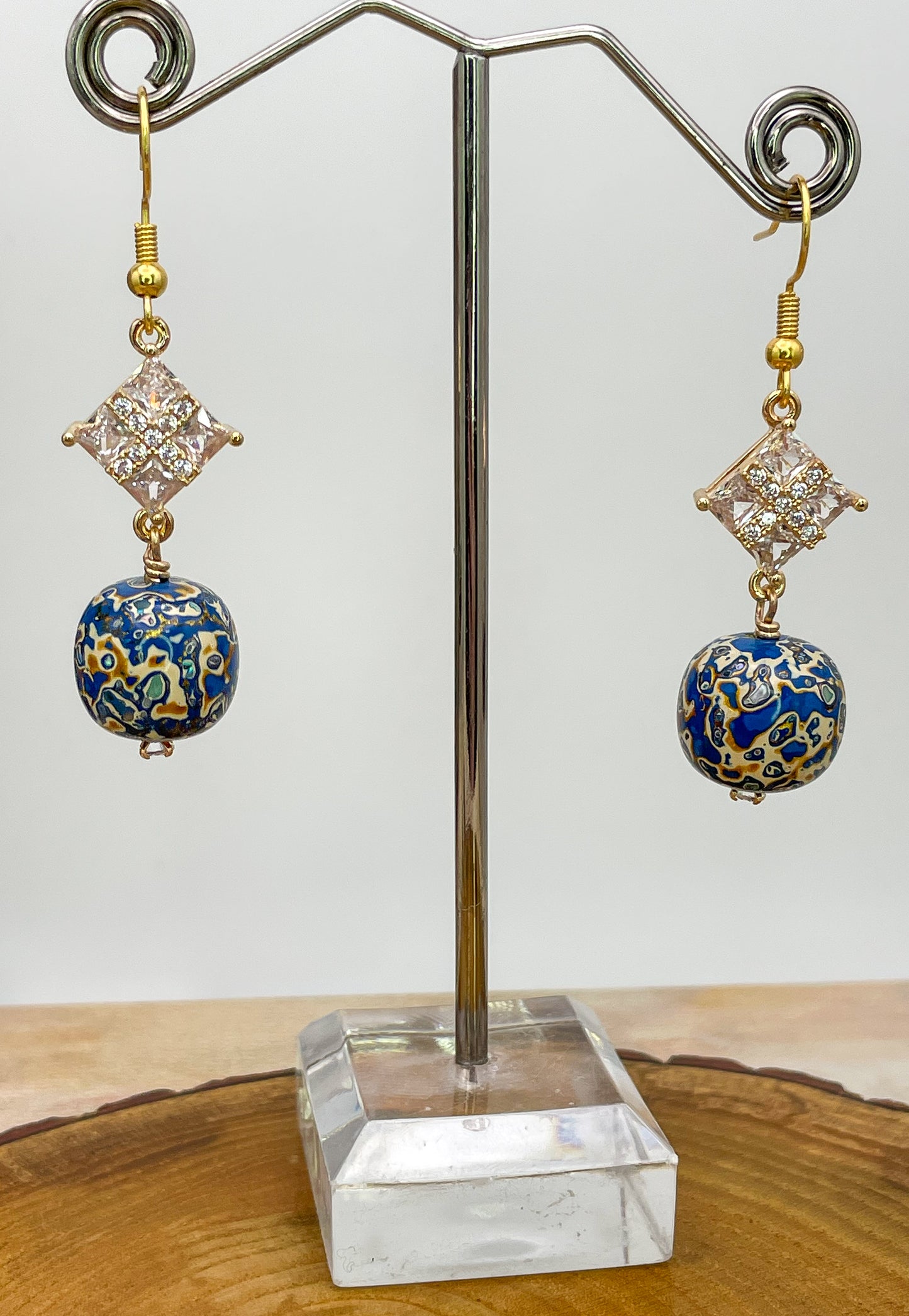 Handmade Daji Lacquer Beaded Bling Earrings with Natural Opal Inclusions