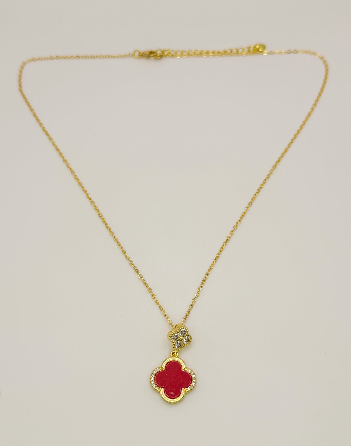 LV Double Red Clover 16K Gold Filled Necklace