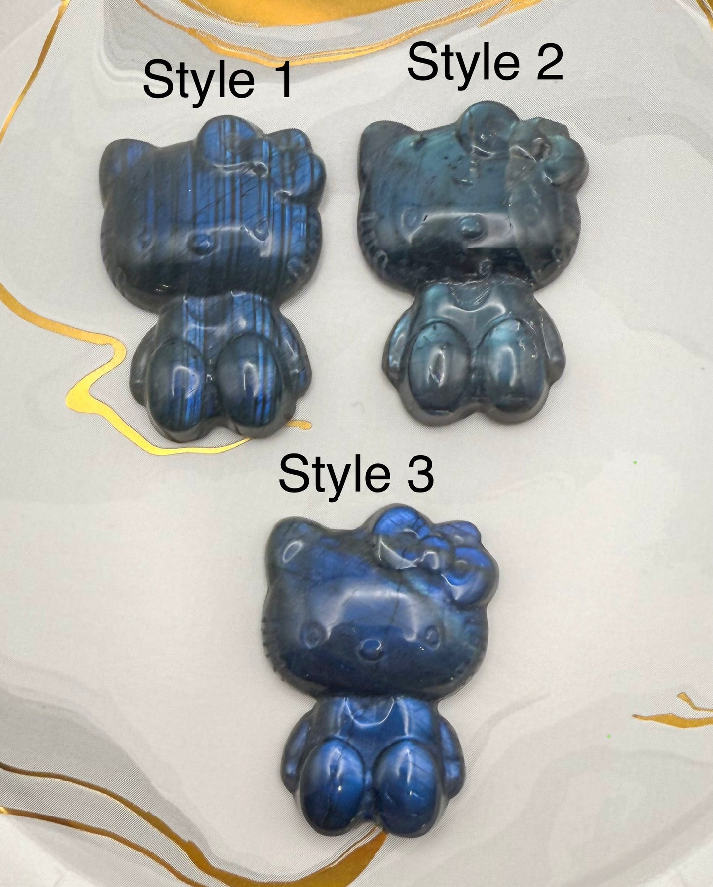 Natural Labradorite Crystal HK Kitty Flatback Decor