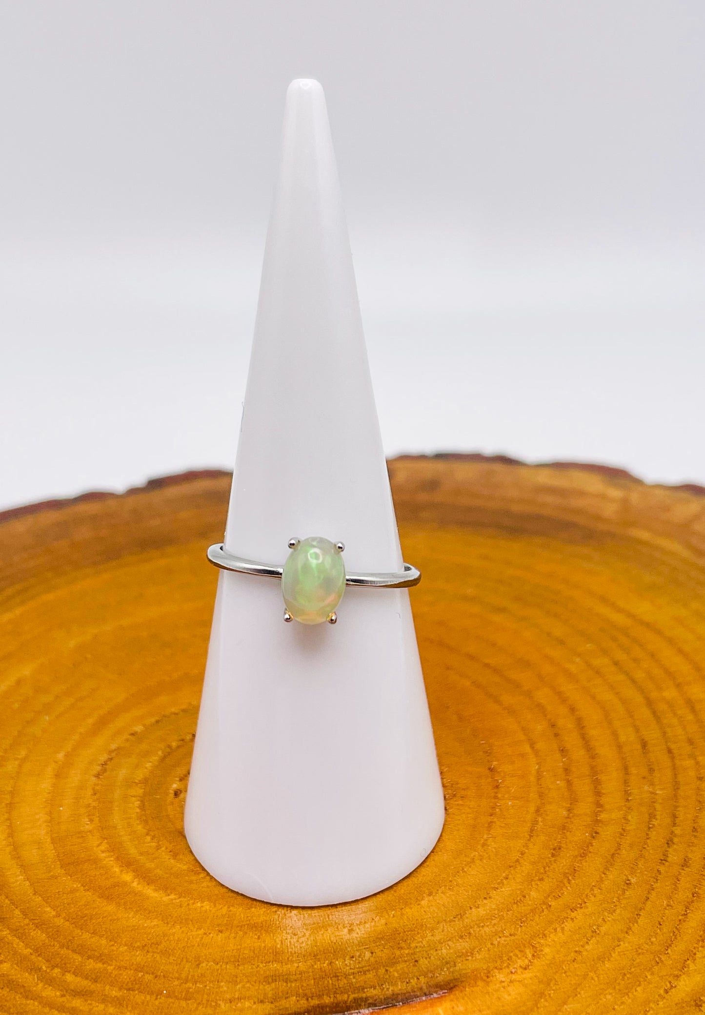 Sterling Silver White Opal Simple Styled Adjustable Ring