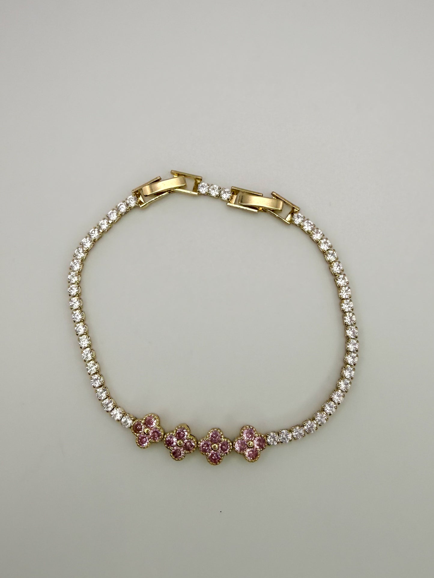 Bling Bling Pink Clover Zircon Covered Link Bracelet