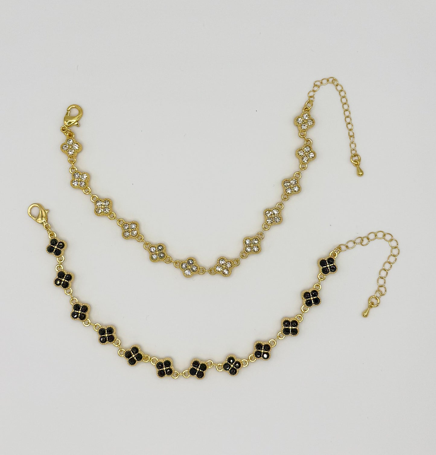 Gold Double Sided Black & Clear Clover Zircon Bracelet