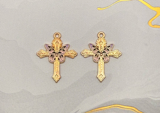 Gold Butterfly Cross DIY Metal Charms