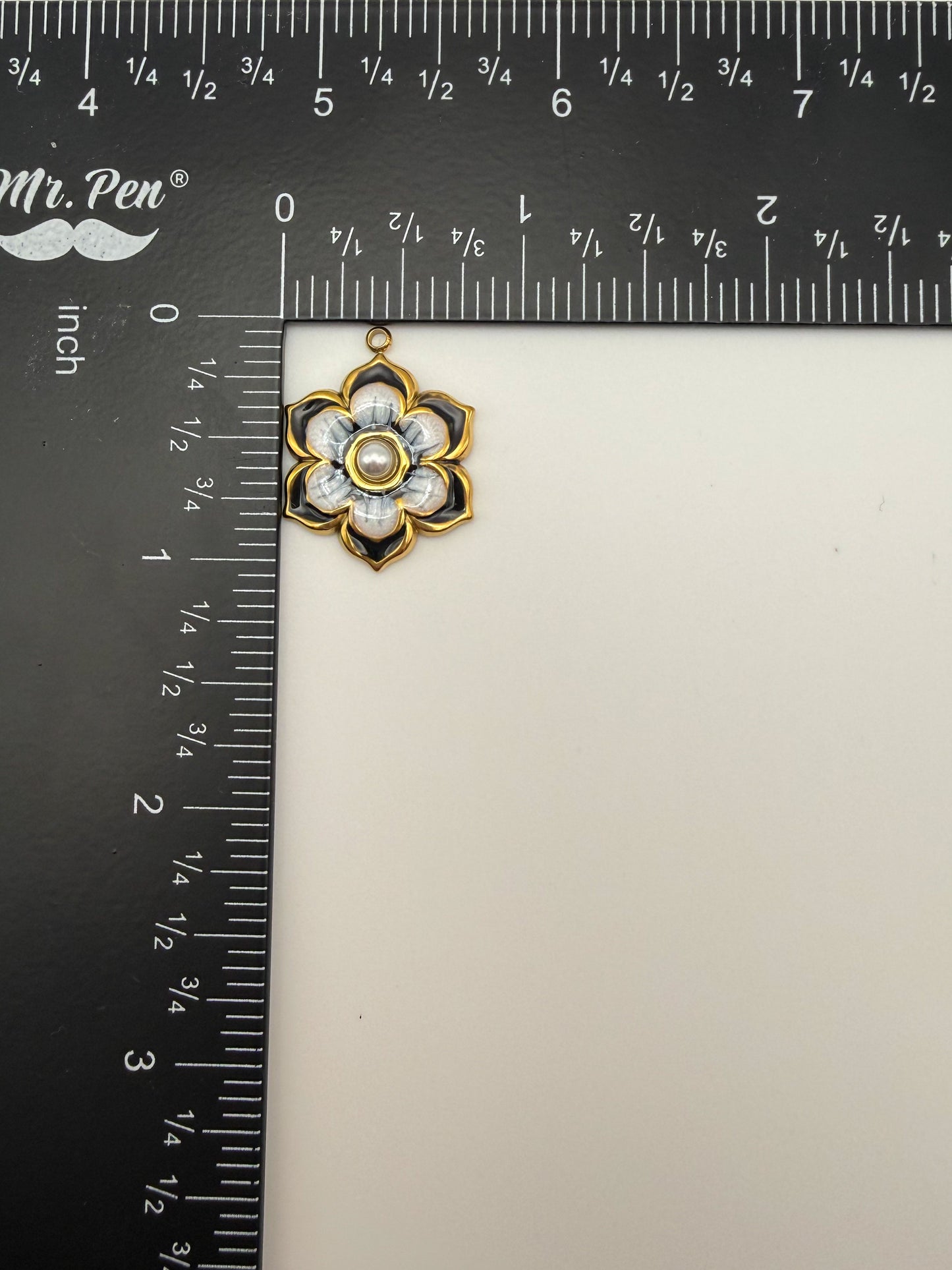 Stainless Steel Gold & Black Enamel Sakura Flower Charm Pendant