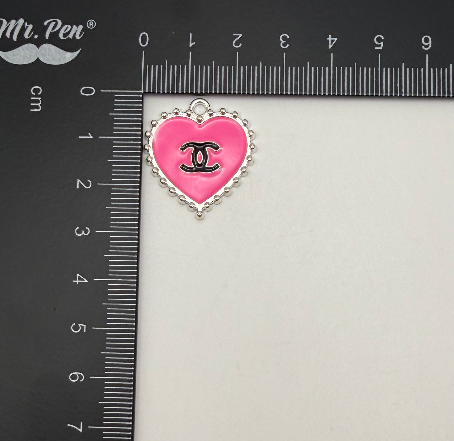 CC Designer Silver Pink Enamel Heart Charm Pendant