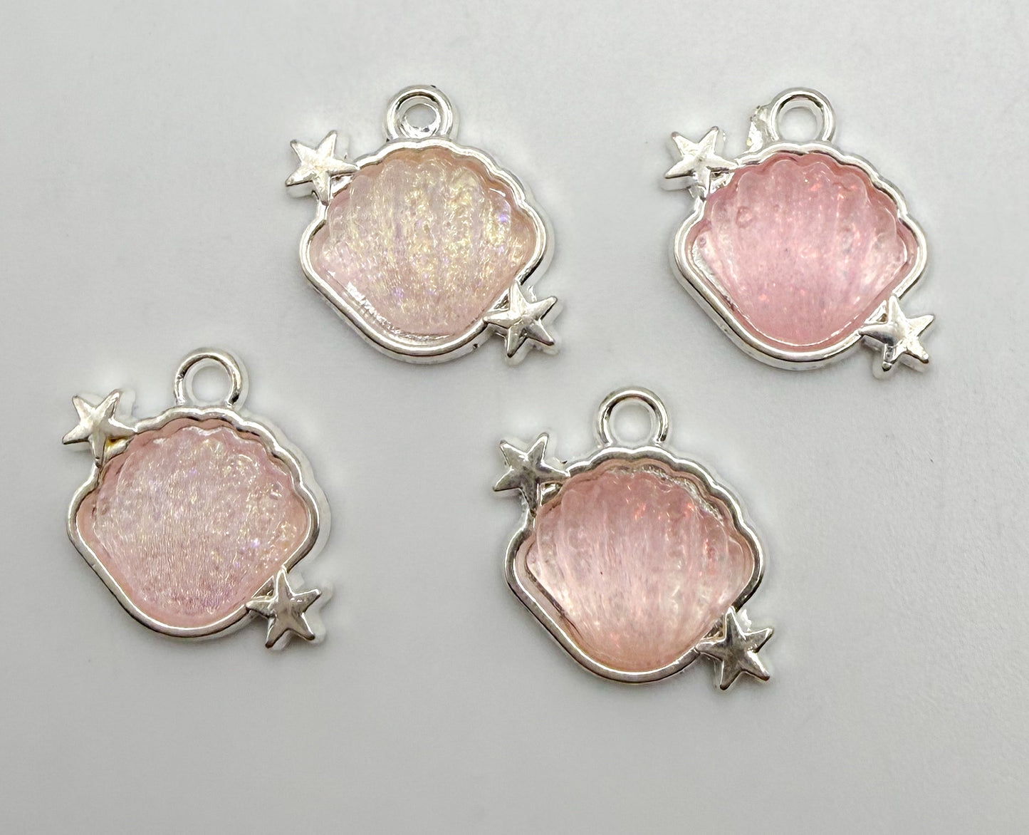 Silver Glittery Resin Filled Shell Metal DIY Charms