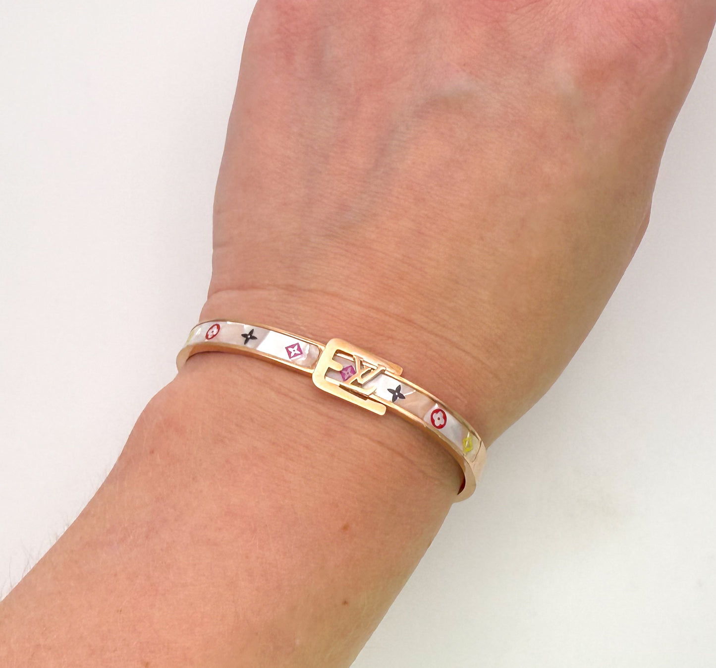 LV Gold Mother of Pearl Shell Bangle Bracelet