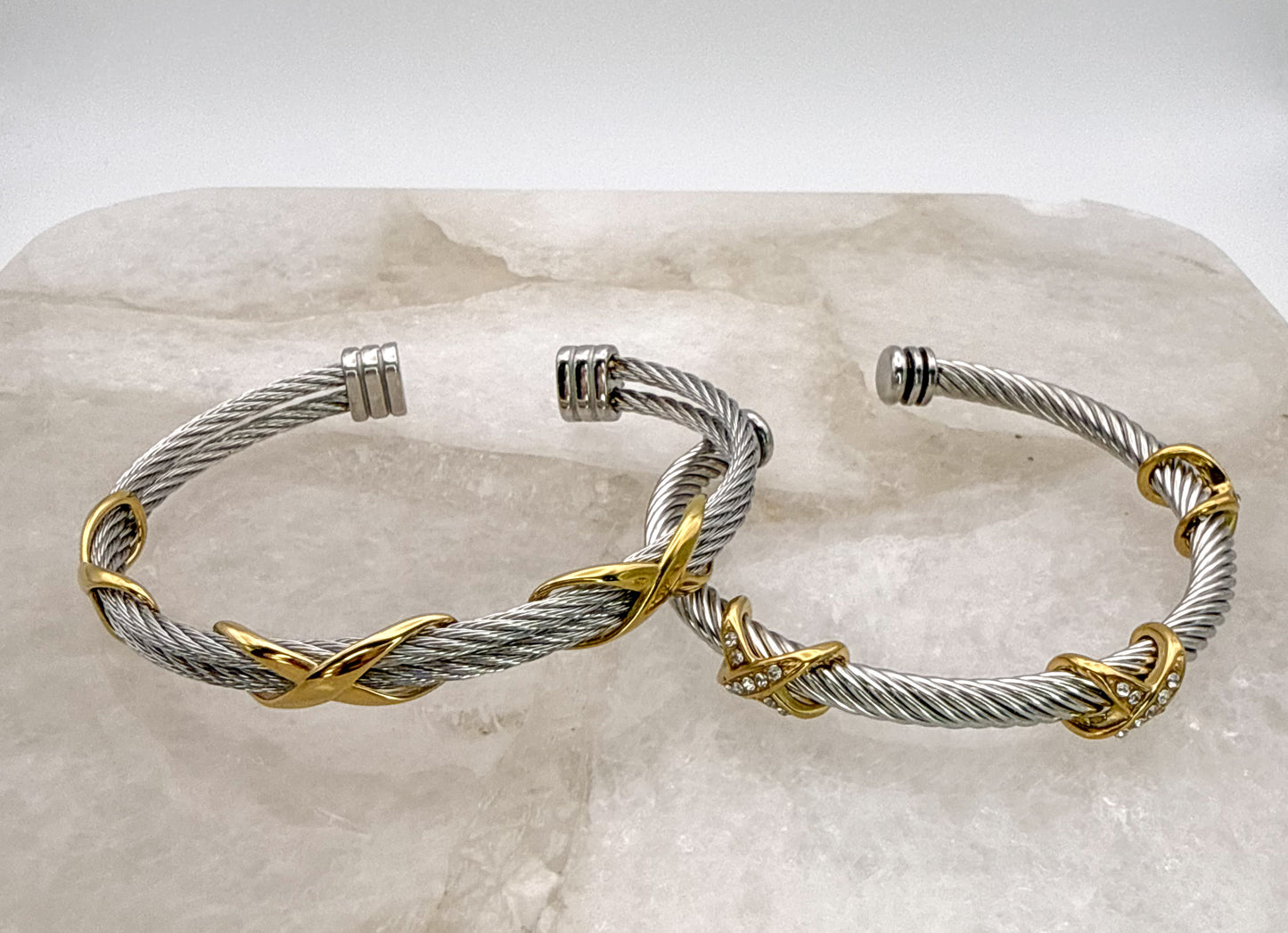 Stainless Steel Mixed Metals Bangle Cuff Bracelet