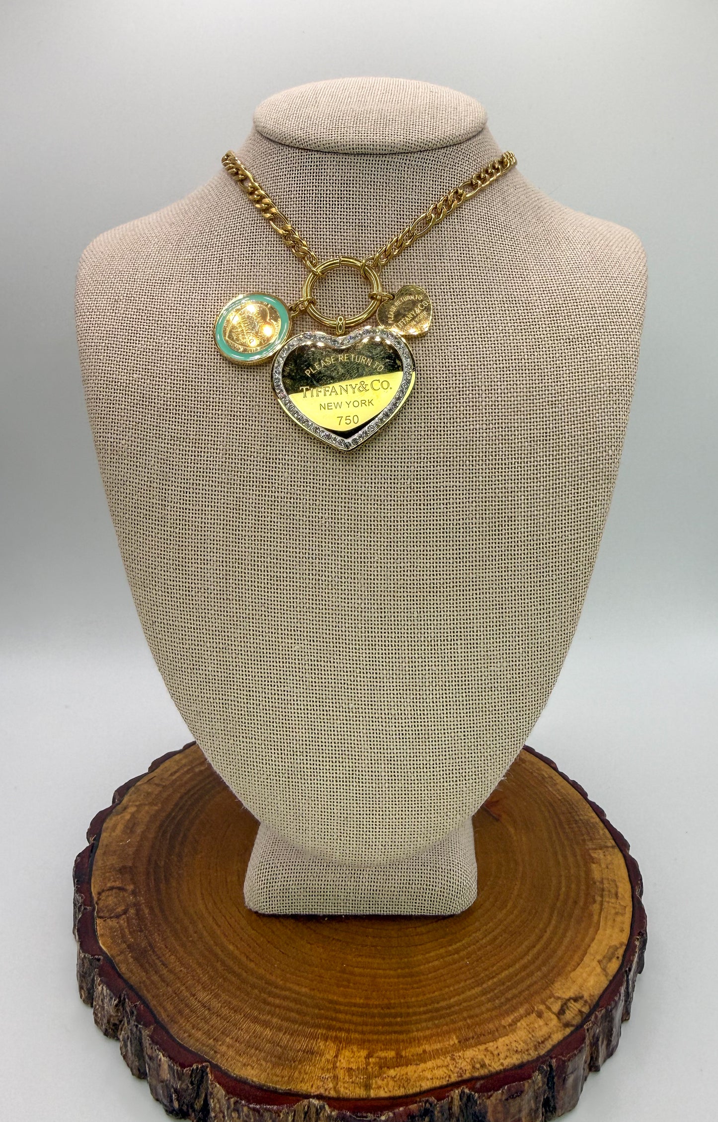 Gold T&Co Trio Charm Stainless Steel Pendant Necklace