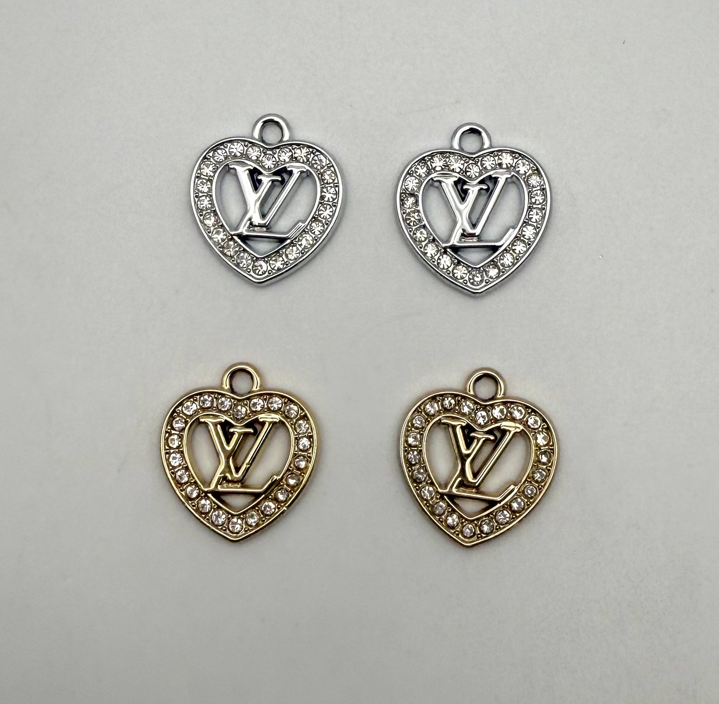 Gold & Silver LV Designer Heart DIY Charm Pendants