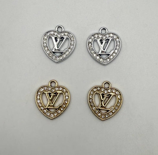 Gold & Silver LV Designer Heart DIY Charm Pendants
