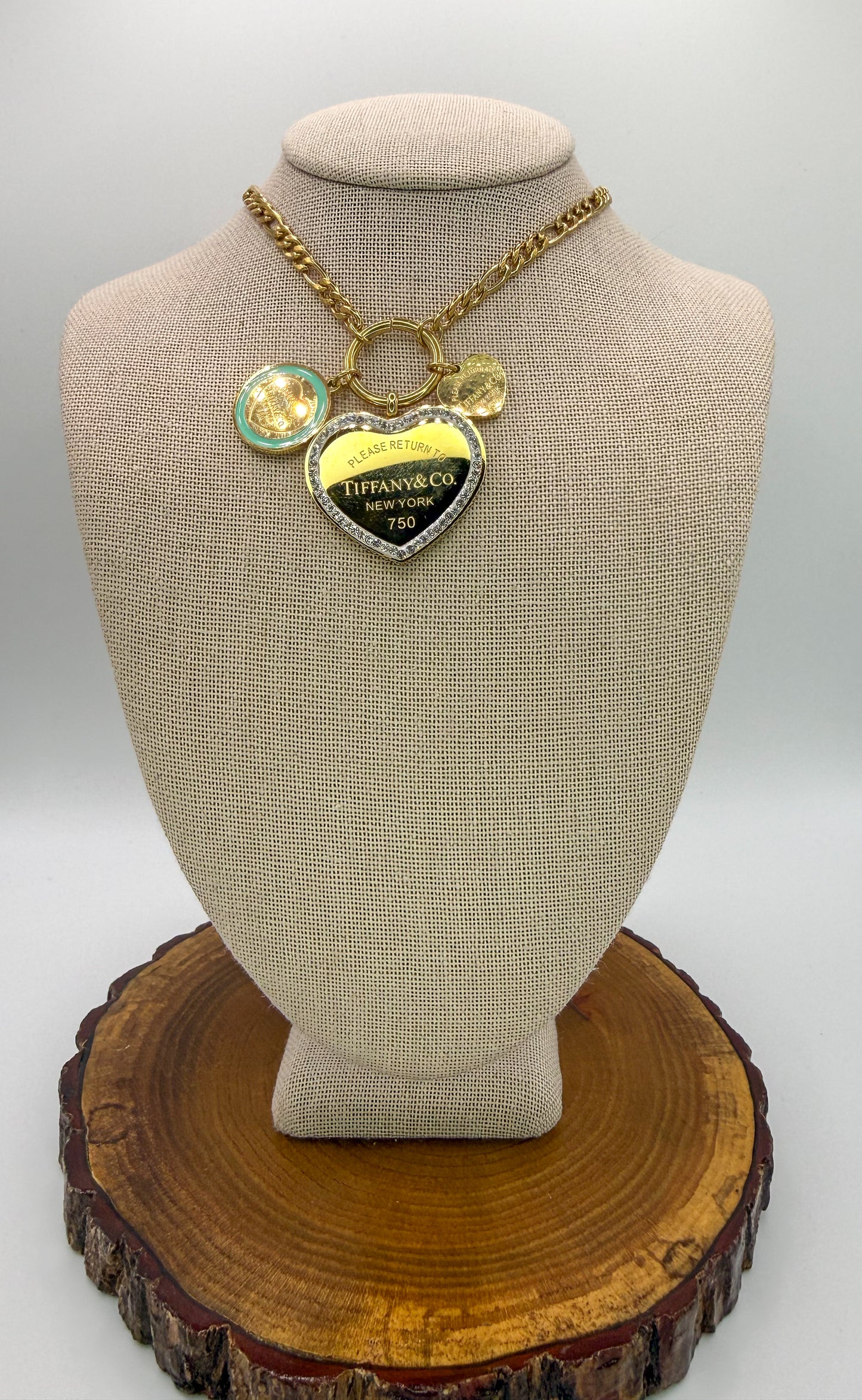 Gold T&Co Trio Charm Stainless Steel Pendant Necklace