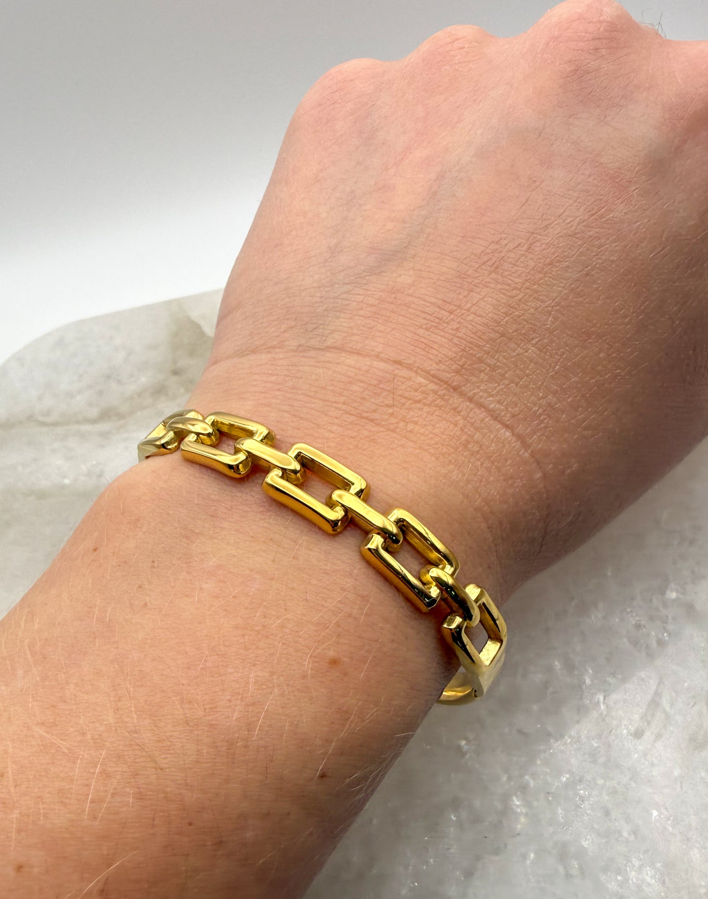Gold Stainless Steel Chain Link Bangle Bracelet