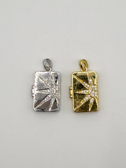 Rectangle Gold & Silver Shining Sun Charm Locket Pendant