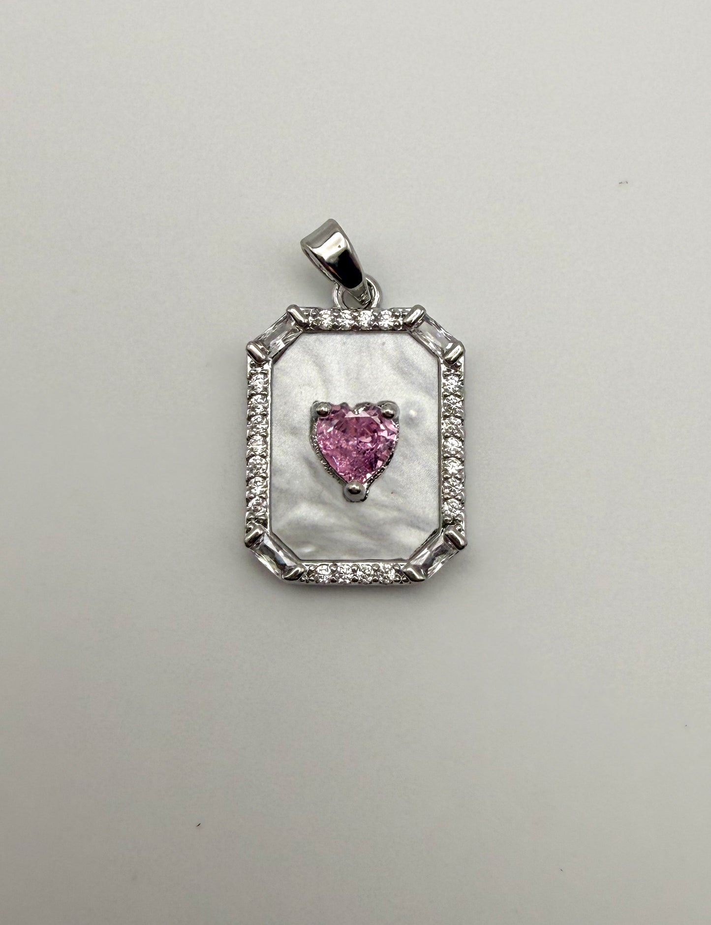 Mother of Pearl Shell with Pink CZ Heart Gold & Silver Pendant