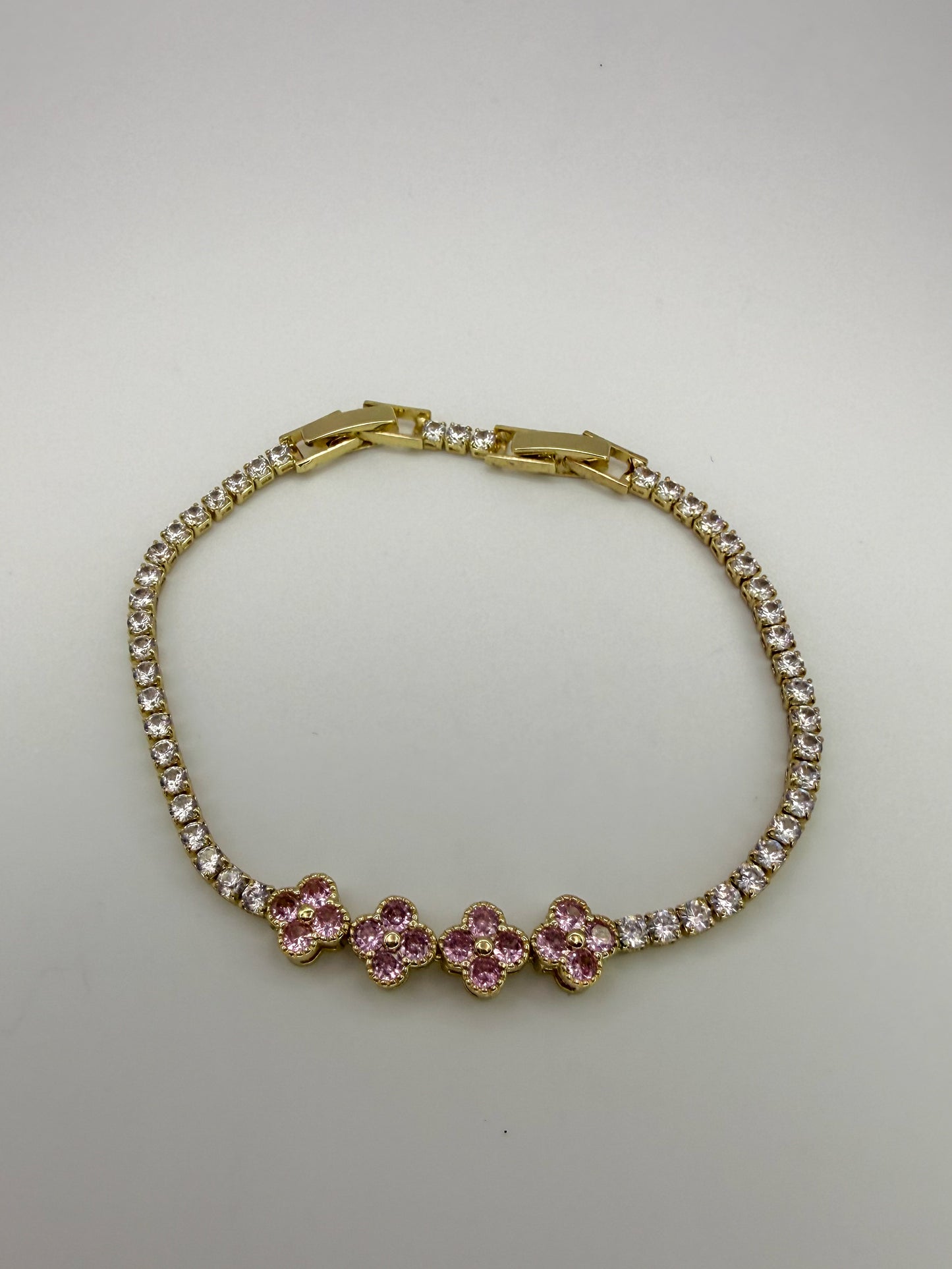 Bling Bling Pink Clover Zircon Covered Link Bracelet