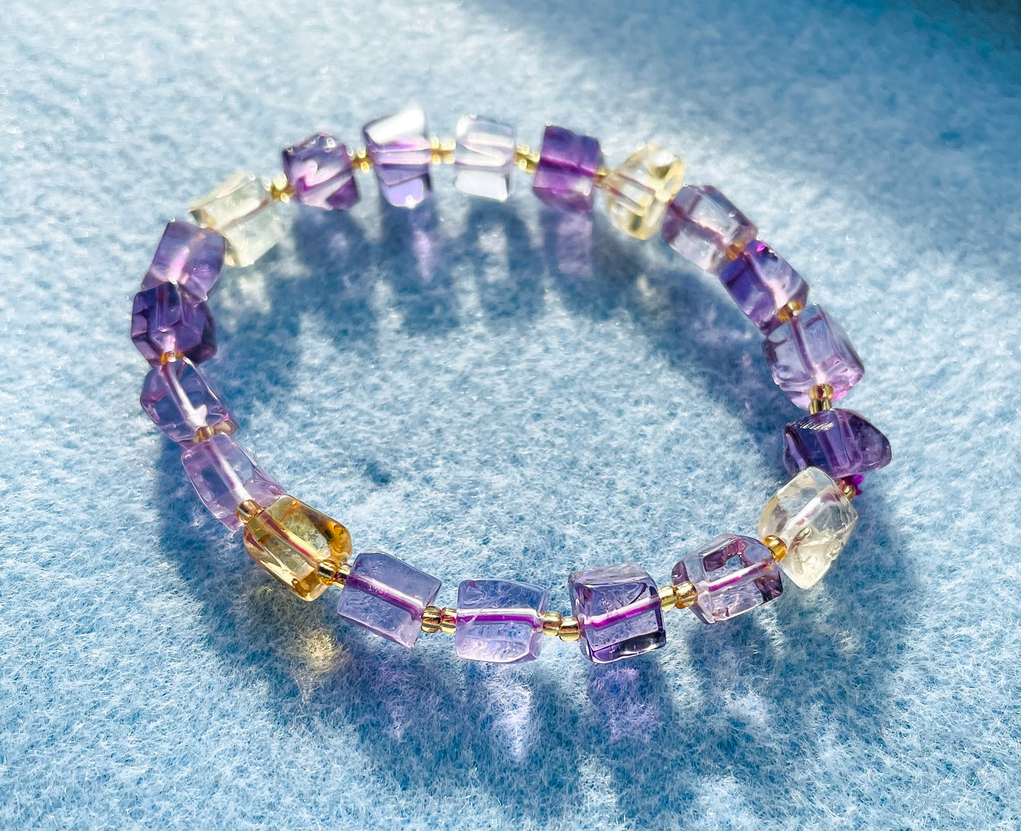 Natural Ametrine Square Shaped Crystal Stretchy Bracelet