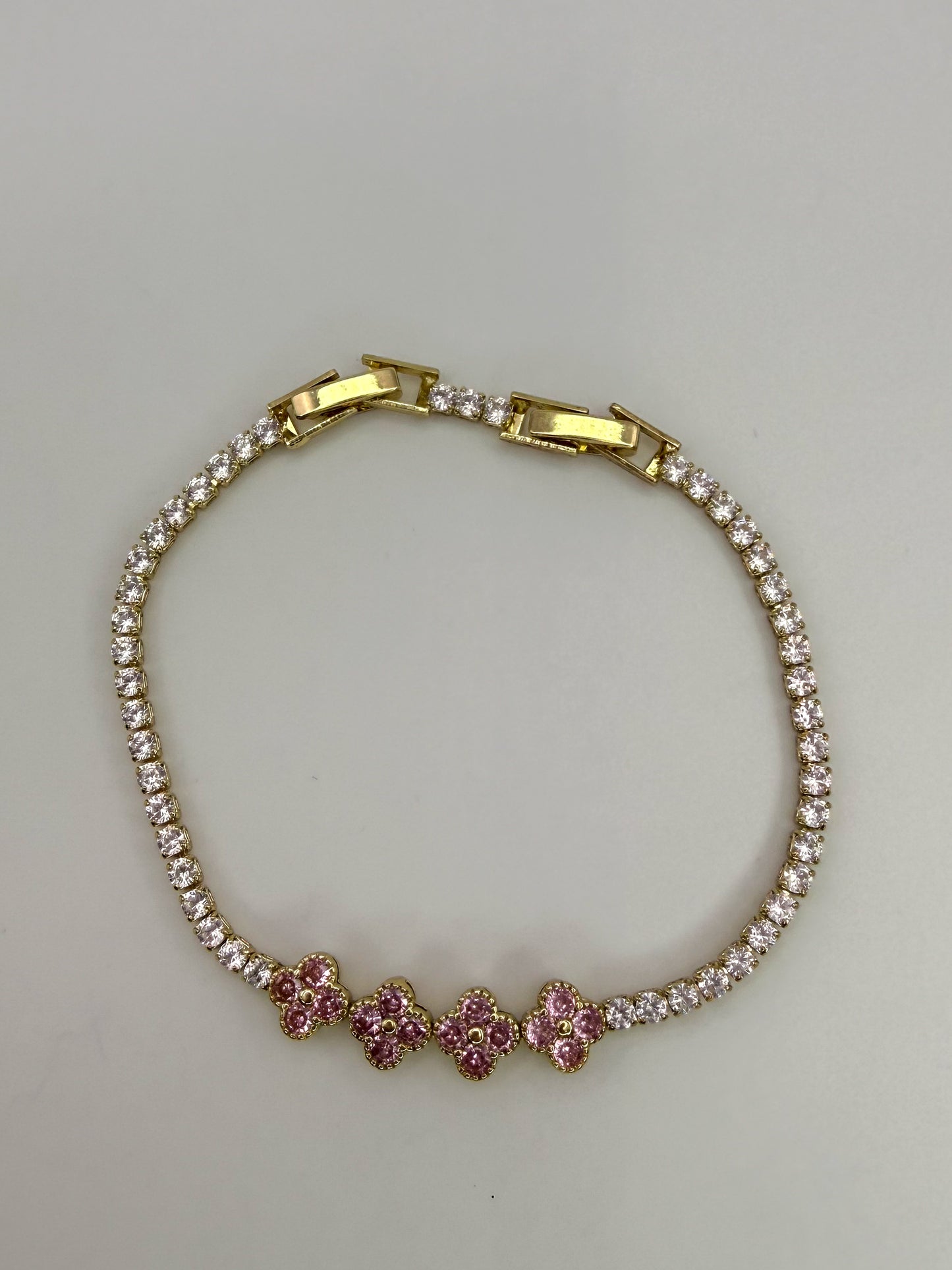 Bling Bling Pink Clover Zircon Covered Link Bracelet