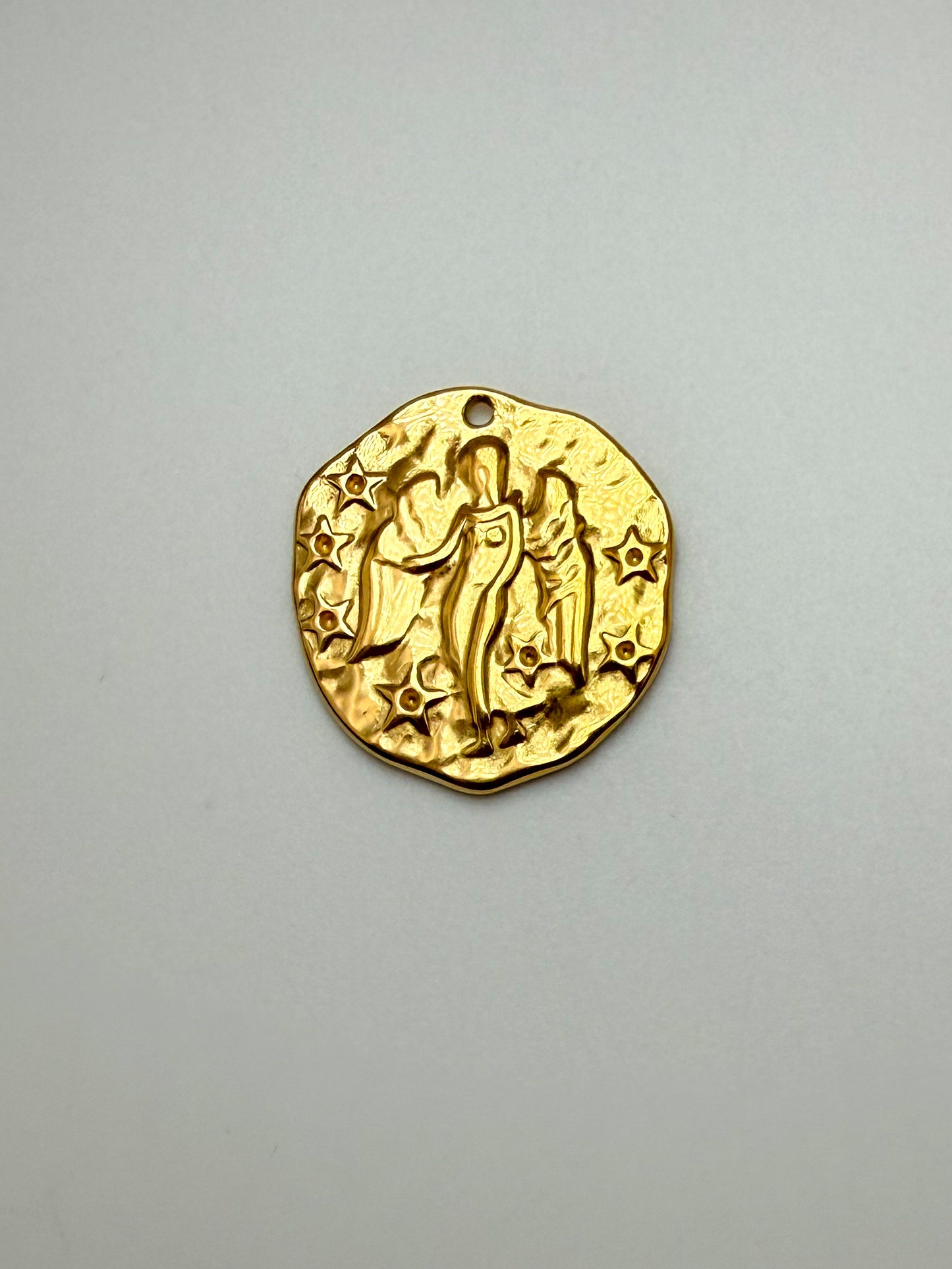 Stainless Steel Gold Hammered Angel Coin Charm Pendant