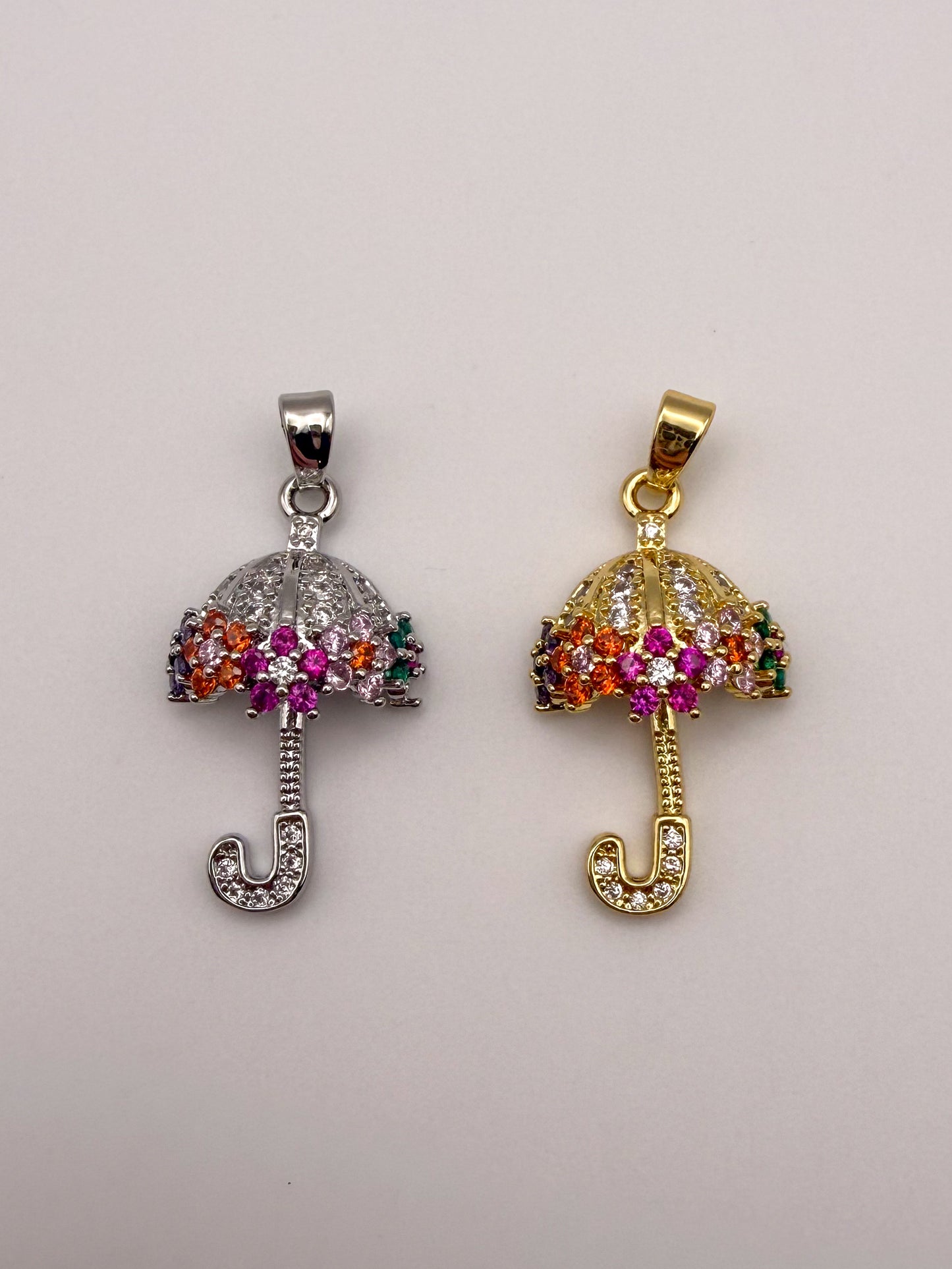 Colorful Zircon Gold & Silver Umbrella Charm Pendant
