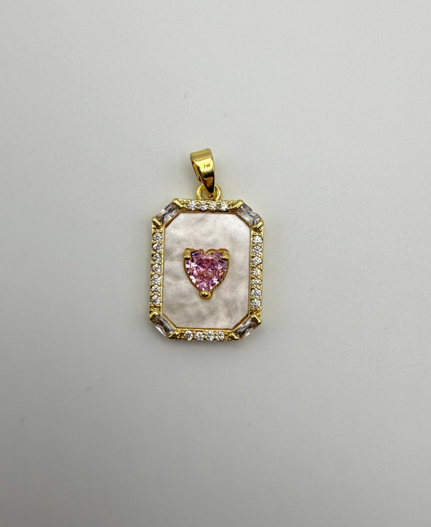 Mother of Pearl Shell with Pink CZ Heart Gold & Silver Pendant