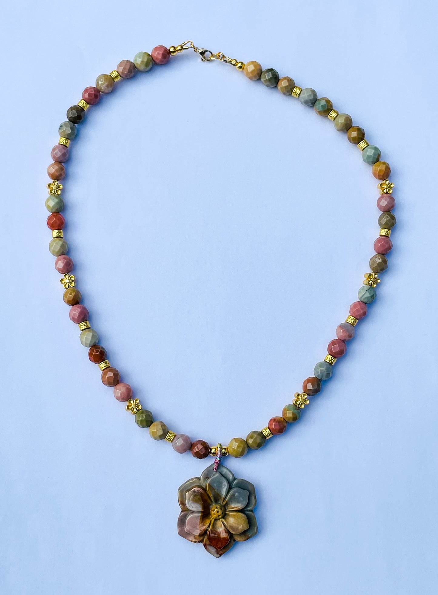 Natural Alashan Agate Sakura Flower Beaded Necklace