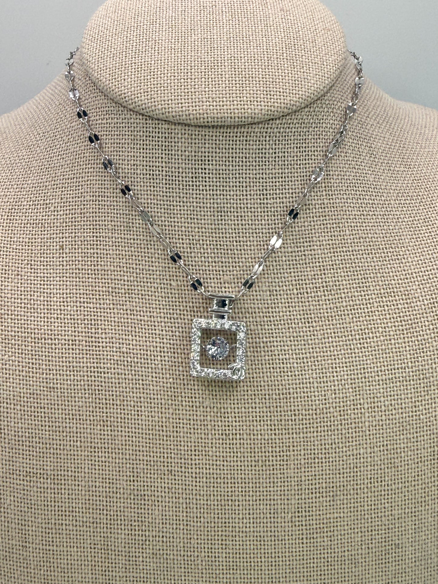 Silver Perfume Bottle For Pendant Necklace with Moveable Zircon in middle