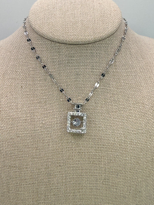 Silver Perfume Bottle For Pendant Necklace with Moveable Zircon in middle